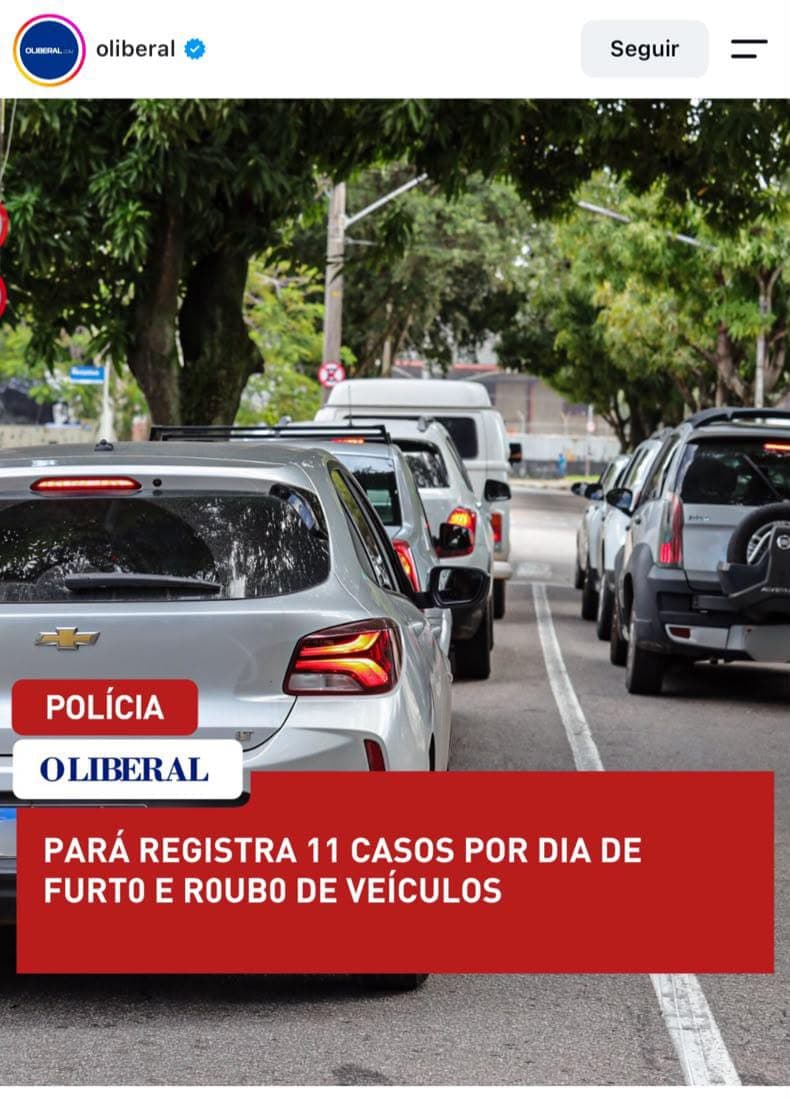 Recorte da matéria d'O Liberal sobre furtos e roubos de veículos no Pará