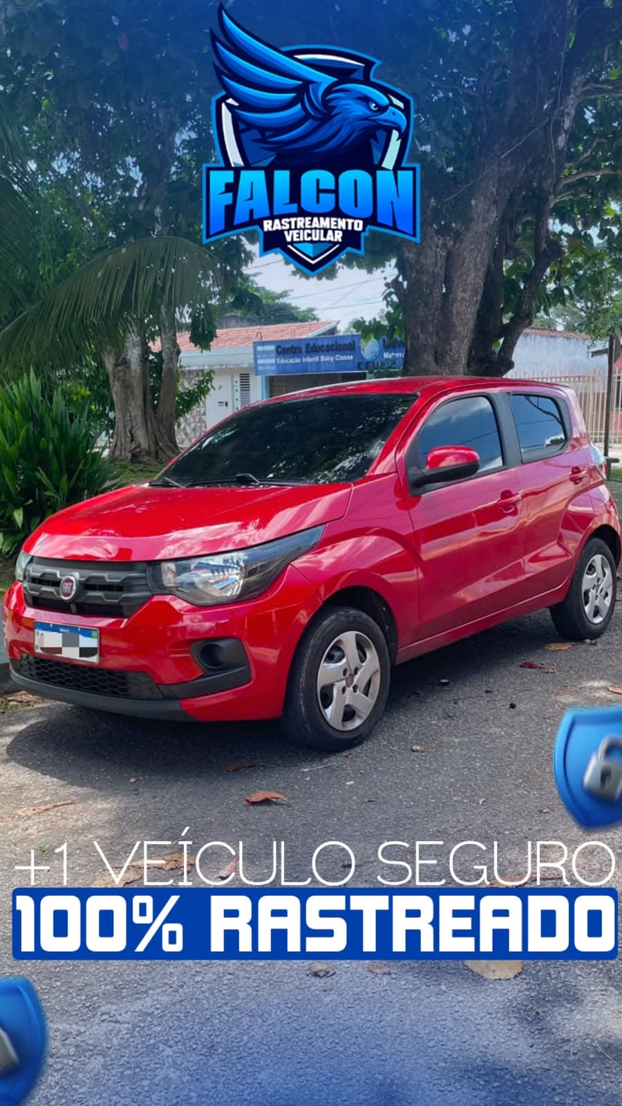 Fiat Mobi vermelho cliente Falcon Rastreamento protegido