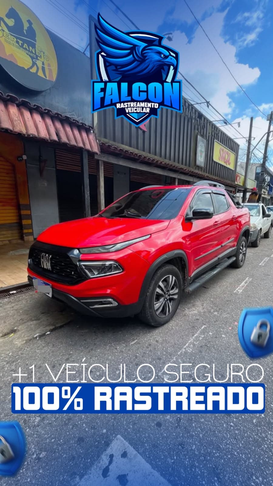 Fiat Toro vermelha cliente Falcon Rastreamento protegido